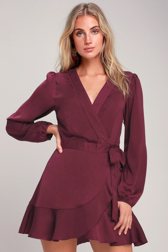 Lilya Plum Purple Long Sleeve Satin ...